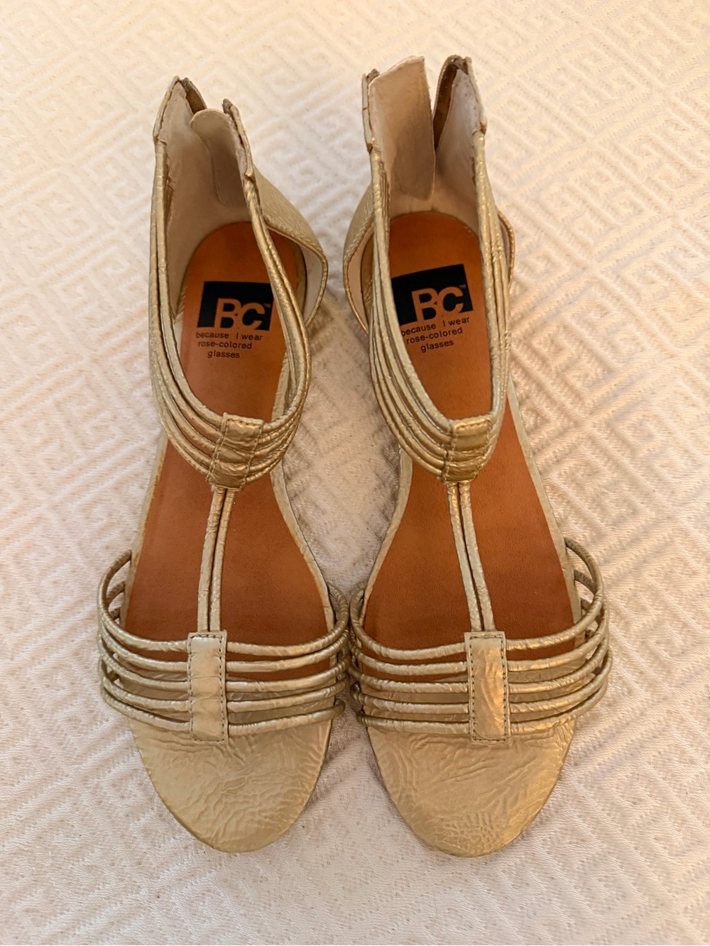 Gold Strappy T‑Bar Sandals for Women